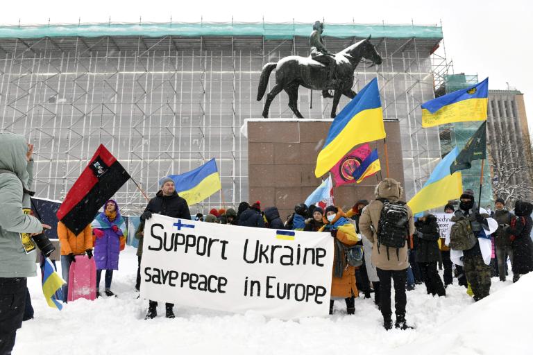 People attend pro-Ukraine demonstration in Helsinki