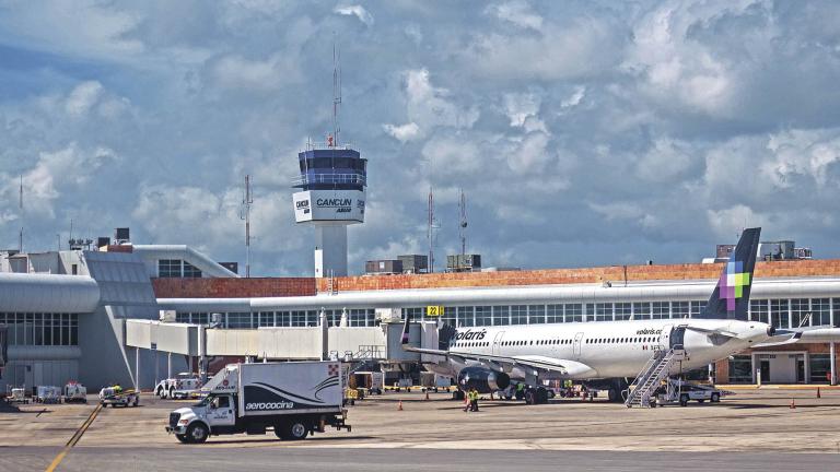 Cancun, Mexico - July 28, 2018. The Cancun International Airport is located 16 kilometers from the city of Cancun, on the Caribbean coast on the Yucatan Peninsula.