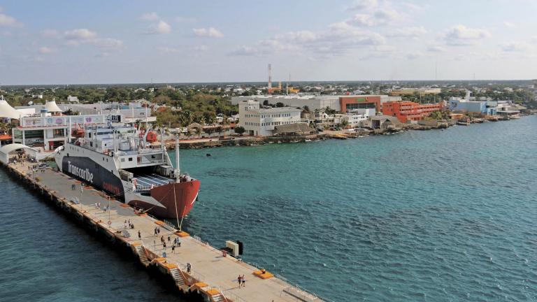 San Miguel de Cozumel, Mexico - January 28 2020: Transcaribe Conecta car ferry at Punta Langosta