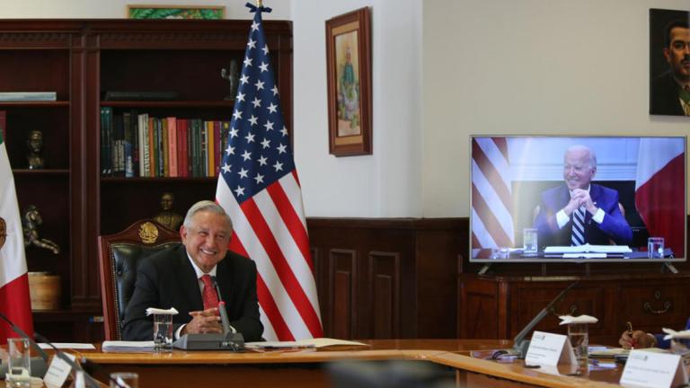 Foto de archivo de la reunión virtual entre el presidente Andrés Manuel López Obrador y su homólogo estadounidense Joe Biden, el 1 de marzo de 2021. Foto EE: Cortesía Presidencia de México