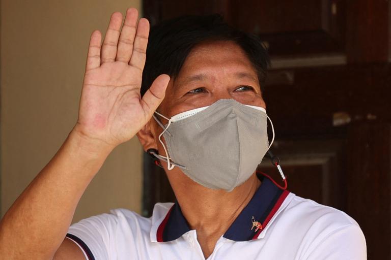 Presidential aspirant Ferdinand "Bongbong" Marcos Jr., the son and namesake of the late dictator, casts his vote in the 2022 national elections