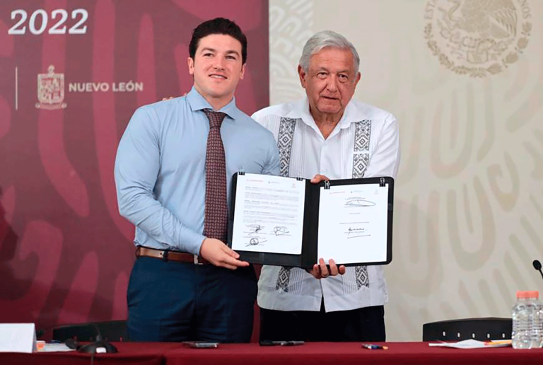 Samuel García, gobernador de Nuevo León y Andrés Manuel López Obrador, presidente de México. Foto EE: Cortesía Presidencia de México