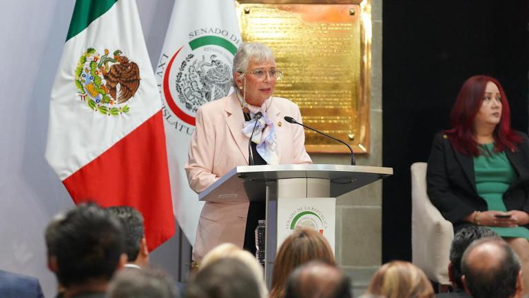 La presidenta de la Mesa Directiva de la Cámara de Senadores, Olga Sánchez Cordero, ofreció su informe final de actividades legislativas. Foto EE: Cortesía Twitter @FaustinoLopezV