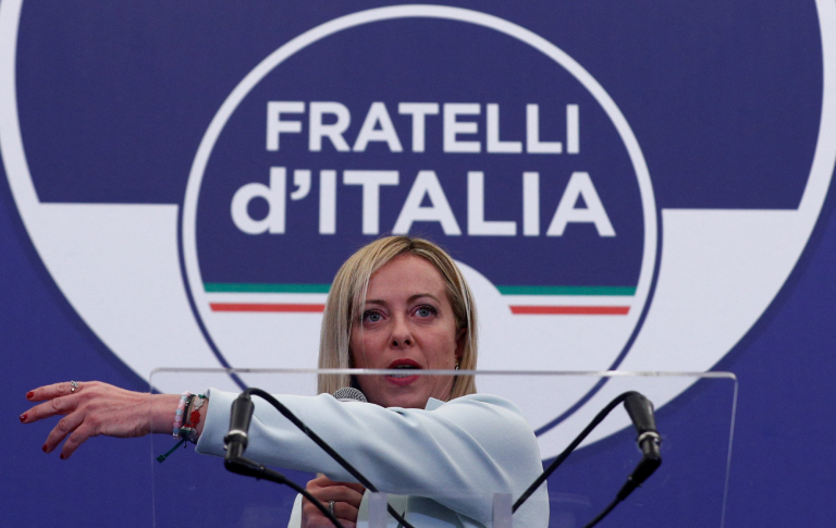 Giorgia Meloni, en la sede del partido, en Roma, Italia, el 26 de septiembre de 2022. Foto: Reuters