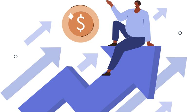 Finance growth illustration set. Characters analyzing investments, celebrating financial success and money growth. Money increasing concept. Vector illustration.