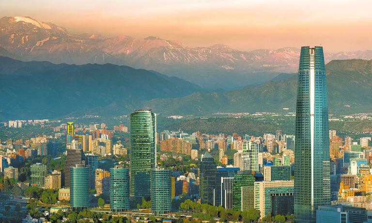 View of Santiago de Chile with Los Andes mountain range in the back