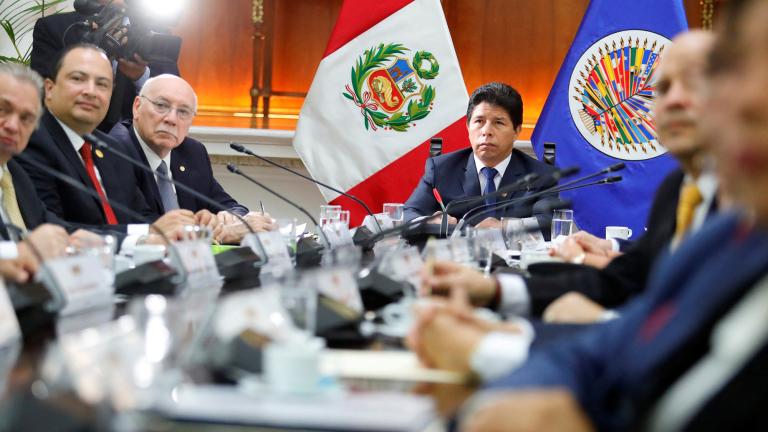 Presidente Pedro Castillo en reunión de la OEA en Perú. Foto: Reuters