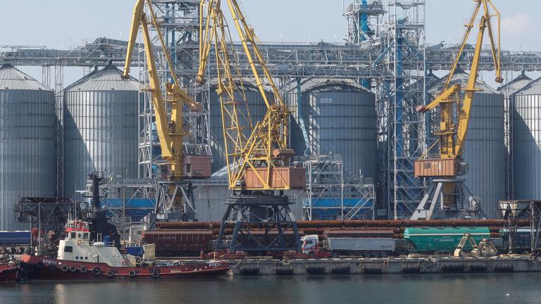 FILE PHOTO: Views shows a grain terminal in the sea port in Odesa, Ukraine