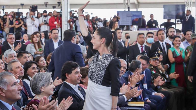 Claudia Sheinbaum en la toma de protesta de Américo Villareal como Gobernador de Tamaulipas. Foto: Cortesía Gobierno CDMX