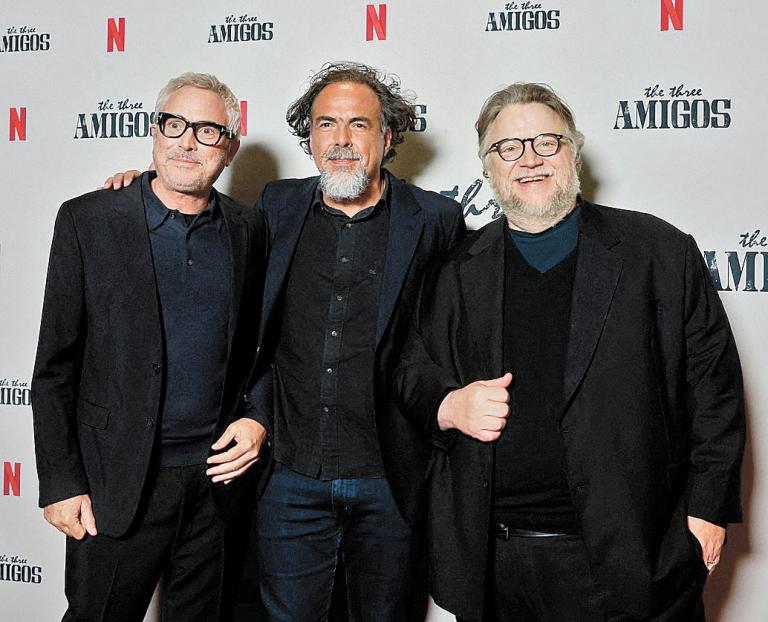 Alfonso Cuarón, Alejandro González Iñárritu y Guillermo del Toro. Foto: AFP