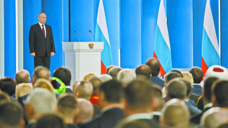 Russian President Putin delivers his annual address to the Federal Assembly in Moscow