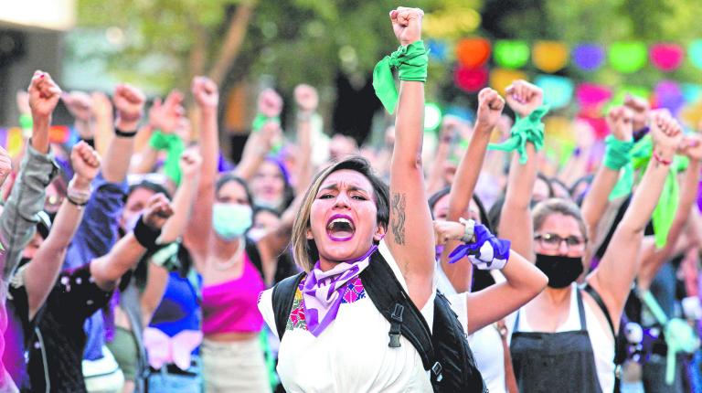 Women take part in a demonstration to mark the International Women's Day in Guadalajara, Mexico, on March 8, 2022. (Photo by Ulises Ruiz / AFP)