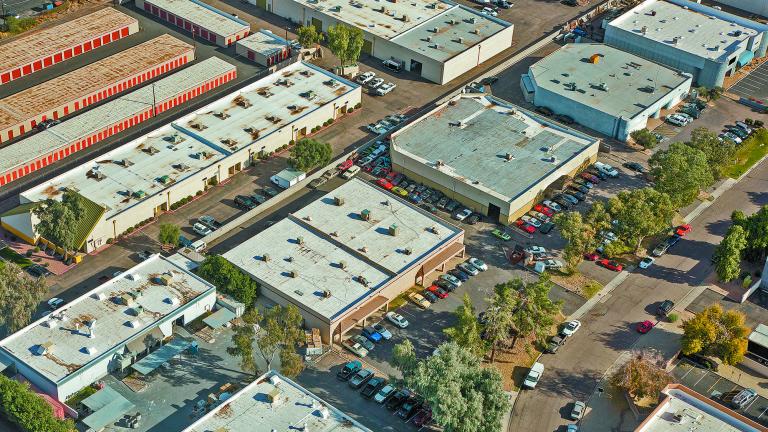 Typical light industrial and small business offices viewed from above