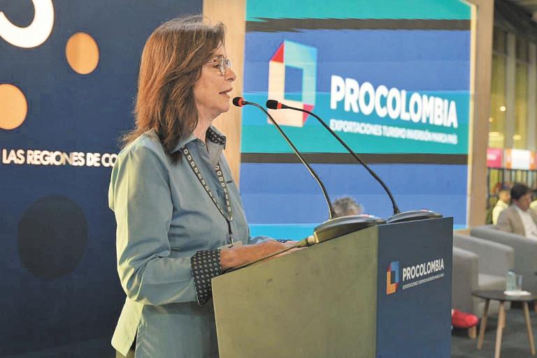 Carmen Caballero Villa, presidenta de Procolombia, ayer, durante la inauguración de la Macrorrueda 95, en Barranquilla, Colombia.