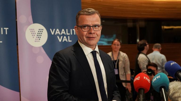 National Coalition Party leader Petteri Orpo speaks during a news conference in Helsinki