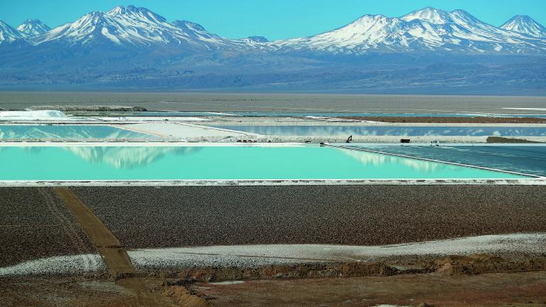 FILE PHOTO: Brine pools from an Albemarle lithium mine on the Atacama salt flat, Chile