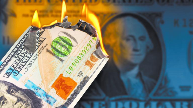 3d,Illustration,,A,Burning,100,Us,Dollar,Bill,In,Front