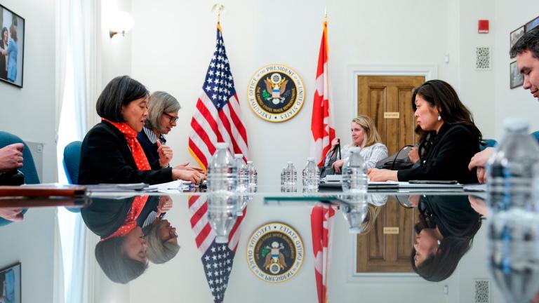 Katherine Tai, representante comercial de EU, y Mary Ng, ministra de Comercio Internacional, Promoción de Exportaciones, Pequeñas Empresas y Desarrollo Económico de Canadá se reunieron en Ottawa. Foto EE: Cortesía / Twitter @mary_ng