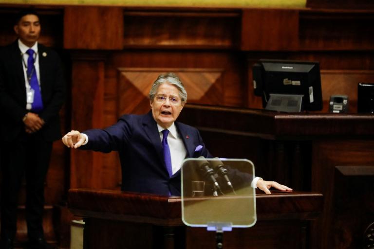 Ecuadorean President Lasso testifies at the National Assembly, in Quito