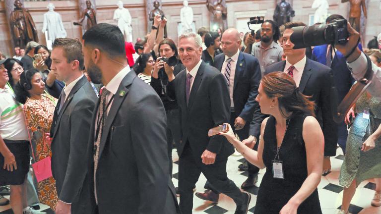 House Speaker McCarthy walks to the House floor on Capitol Hill ahead of debt ceiling vote in Washington