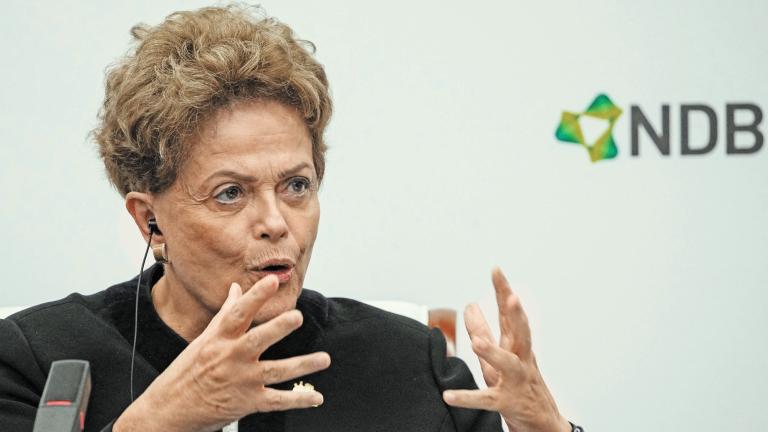 Former Brazilian President and the New Development Bank (NDB) President Dilma Rousseff attends a press conference at the NDB headquarters in Shanghai