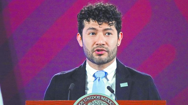 Marath Baruch Bolaños durante el informe de programas del Bienestar en la conferencia matutina desde Palacio Nacional