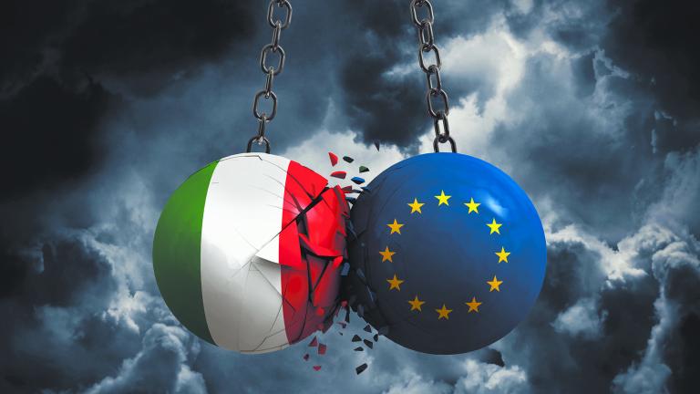 Italy,Flag,And,European,Union,Political,Balls,Smash,Into,Each