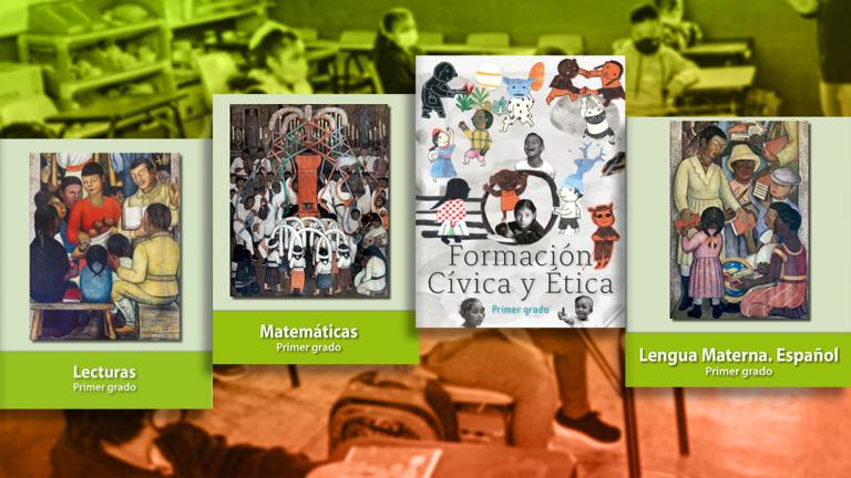 Portadas de los libros de Lecturas, Matemáticas, Formación Cívica y Ética y Lengua Materna del 2022-2023. Ilustracción EE: Nayelly Tenorio