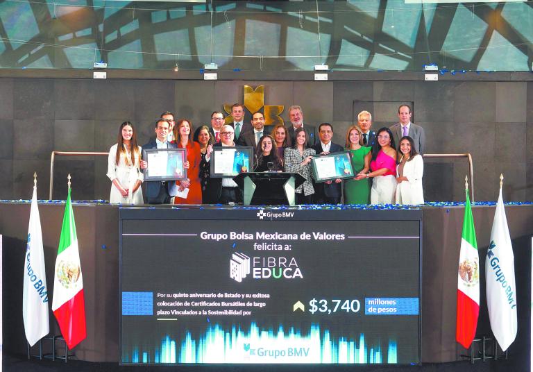 Fibra Educa celebró su primera emisión de bonos vinculados a la sostenibilidad  en la Bolsa Mexicana de Valores. Foto: Especial