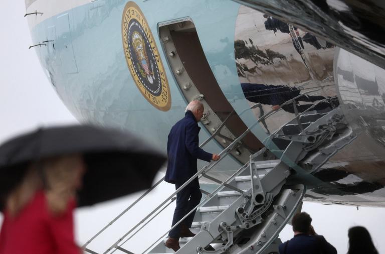 U.S. President Joe Biden boards Air Force One for travel to Michigan