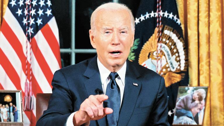 U.S. President Joe Biden delivers an address to the nation from the Oval Office of the White House in Washington