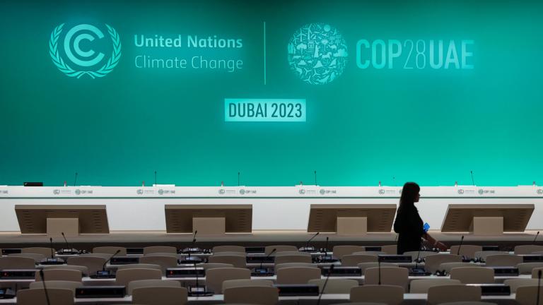 Sala de conferencias de la cumbre climática de las Naciones Unidas COP 28, en Dubai. Foto: AFP.