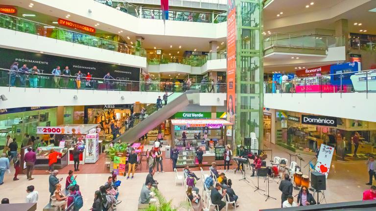 Bogota Colombia July 7 Interior view of Chile mall located in Northern Bogota. Appreciated by locals  as it is full of shops, restaurants and movie houses. Shoot on July 7, 2019