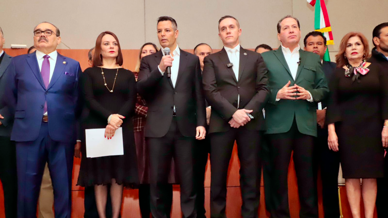 Los expriistas Jorge Carlos Ramírez Marín, Nuvia Mayorga, Alejandro Murat Hinojosa, Adrián Rubalcava, Eruviel Ávila presentarón ante medios el nuevo grupo político "Alianza Progresista". Foto EE: Cortesía X / @alejandromurat