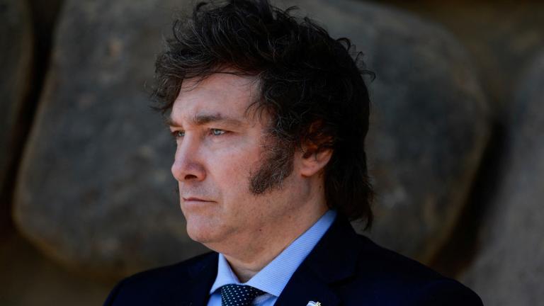 Argentina's President Javier Milei looks on during a visit to Yad Vashem, the World Holocaust Remembrance Centre, in Jerusalem, February 7, 2024. REUTERS/Ammar Awad