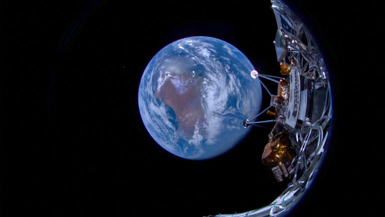 En esta foto cortesía de Intuitive Machines, se muestra la primera vista de la Tierra tomada durante la misión IM-1 el 16 de febrero de 2024. Foto: vía AFP