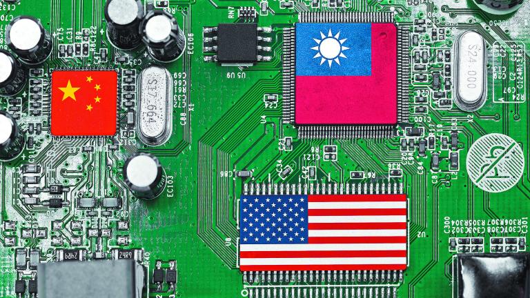 Taiwan,Us,And,China,Flag,On,Digital,Electronics,Chips,For