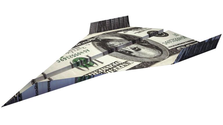 Dollar,Paper,Airplane,Isolated,Over,White,-,3d,Render,Illustration