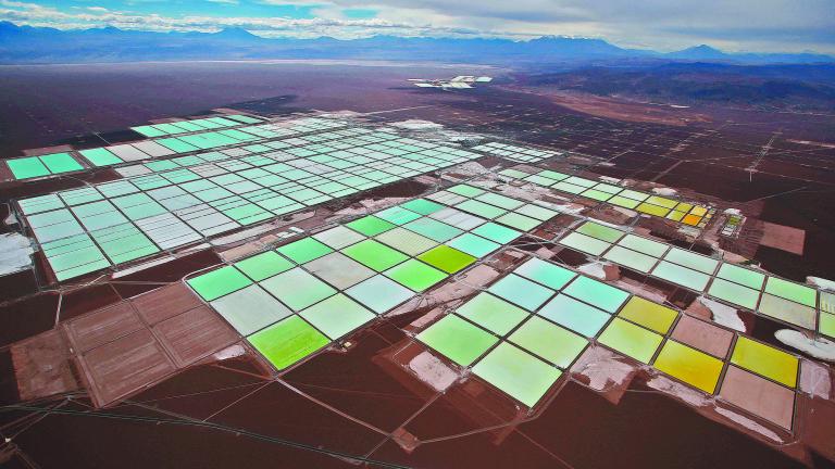 FILE PHOTO: Aerial view shows the brine pools of SQM lithium mine on the Atacama salt flat in the Atacama desert of northern Chile