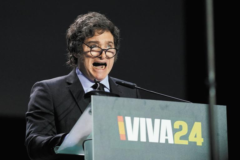 El presidente Javier Milei, durante su discurso en un evento de VOX, ayer en Madrid. Foto: Reuters