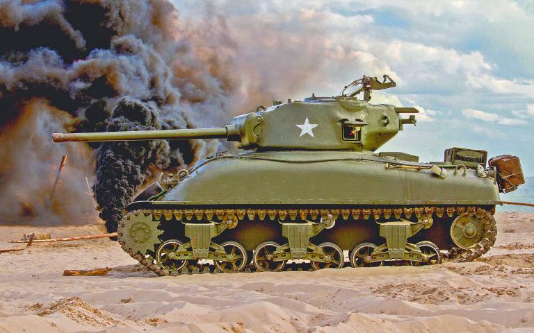 An,American,World,War,Ii,Sherman,Tank,On,The,Beach.