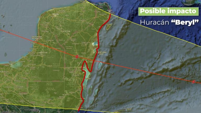 Posible trayectoria del huracán Beryl. Foto EE: Cortesía Conagua