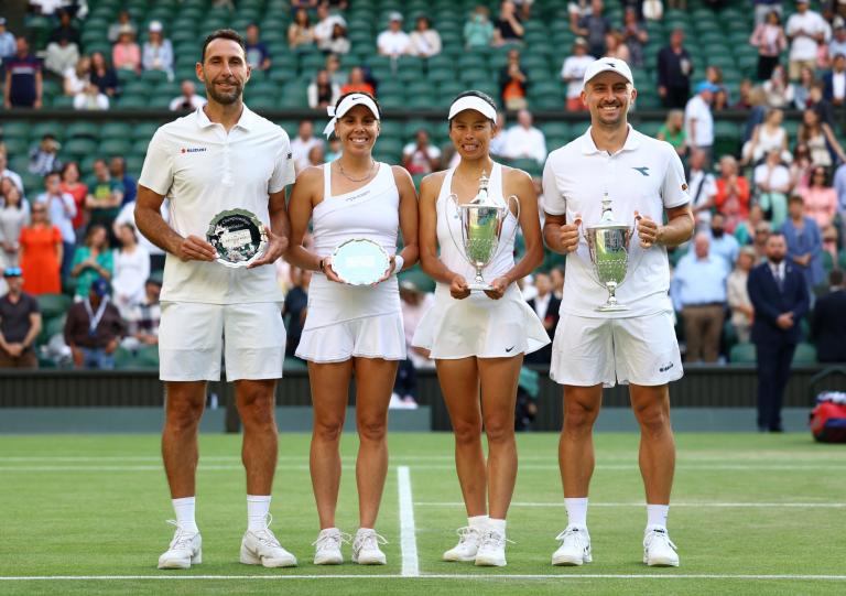 Santiago González y Giuliana Olmos (izquierda) rompieron la racha de 51 años, sin que una pareja mexicana llegara a la final de dobles mixtos del Grand Slam británico. Foto: Reuters