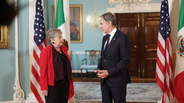 La titular de la Secretaría de Relaciones Exteriores, Alicia Bárcena, se reunió con el secretario de Estado de Estados Unidos, Antony Blinken. Foto EE: Cortesía SRE