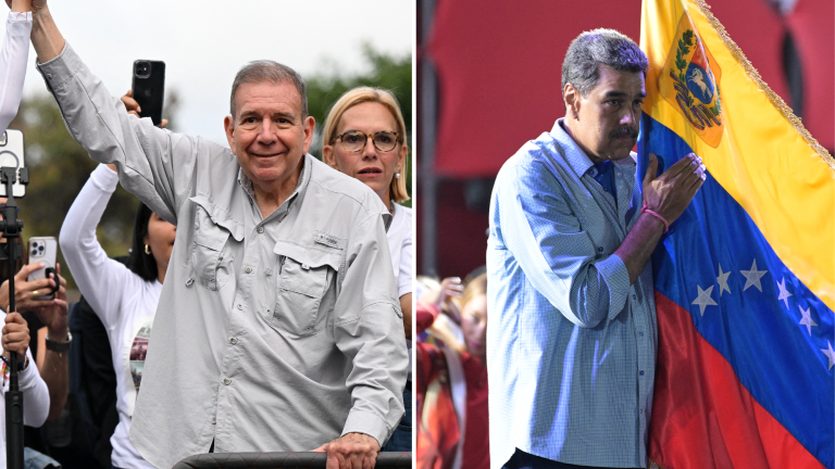 Edmundo González Urrutia y Nicolás Maduro realizaron este jueves sus cierres de campaña. Fotos: AFP