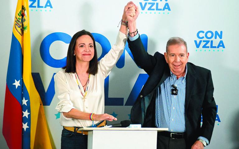 Venezuelan opposition leader Maria Corina Machado and opposition presidential candidate Edmundo Gonzalez hold press conference, in Caracas