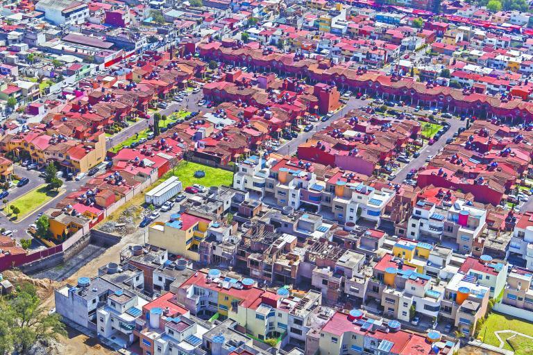 aerial view of apartment buildings of middle class urban living zone within the mexico city metropolitan area