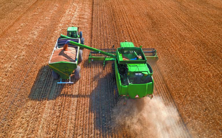 Chaco,,Argentina,,October,22,,2022:,Aerial,View,Of,Combine,Harvester