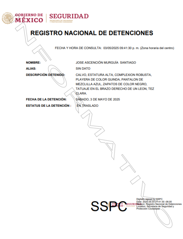 Foto: Ficha Registro Nacional de Detenciónes