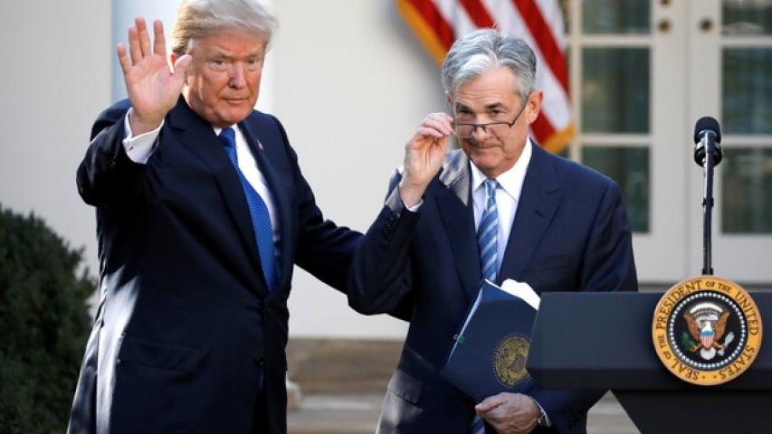 U.S. President Donald Trump gestures with Jerome Powell, his nominee to become chairman of the U.S. Federal Reserve at the White House in Washington